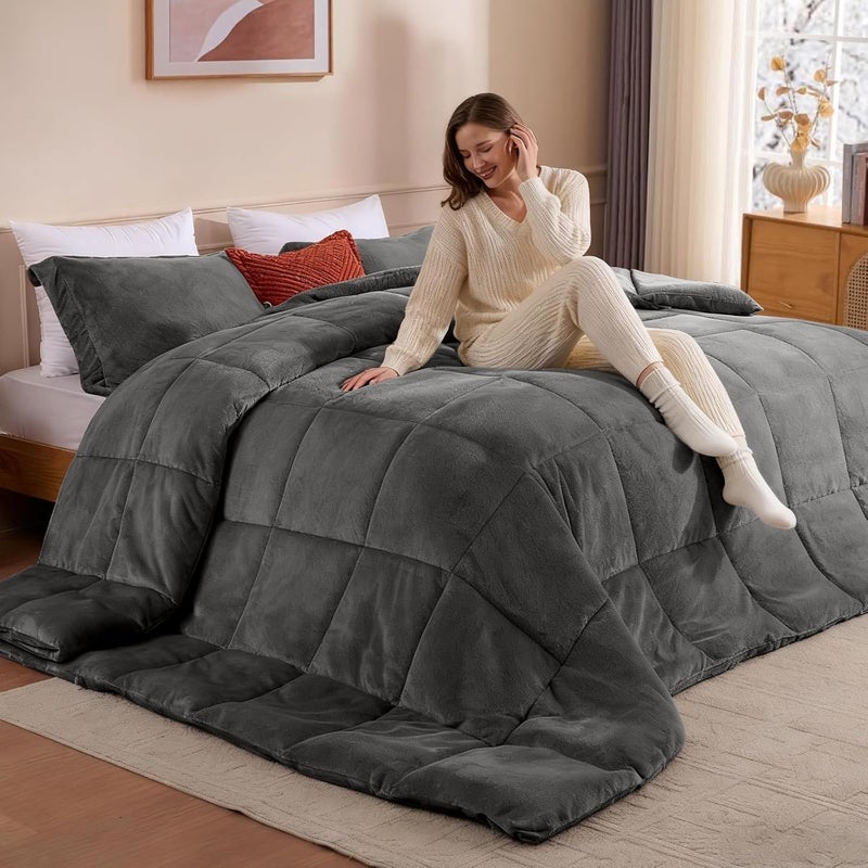 STWIENER Super King Comforter Duvet Insert 120"x98" - Plush Fluffy Heavy Winter Flannel, Extra Large Super King Size Breathable Microfiber with 8 Corner Tabs, All Seasons Warm Bedding (Grey) - Image 1